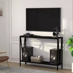 Console, Table d'entrée à 2 niveaux avec rangement, Noir/Marron/Gris