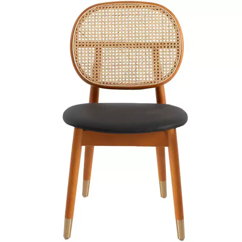 Chaise de salle à manger en osier LeisureMod Holbeck avec assise en cuir rembourrée et pieds en bois de hêtre, lot de 4