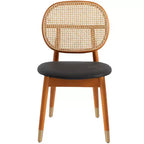 Chaise de salle à manger en osier LeisureMod Holbeck avec assise en cuir rembourrée et pieds en bois de hêtre, lot de 4
