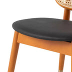 Chaise de salle à manger en osier LeisureMod Holbeck avec assise en cuir rembourrée et pieds en bois de hêtre, lot de 4