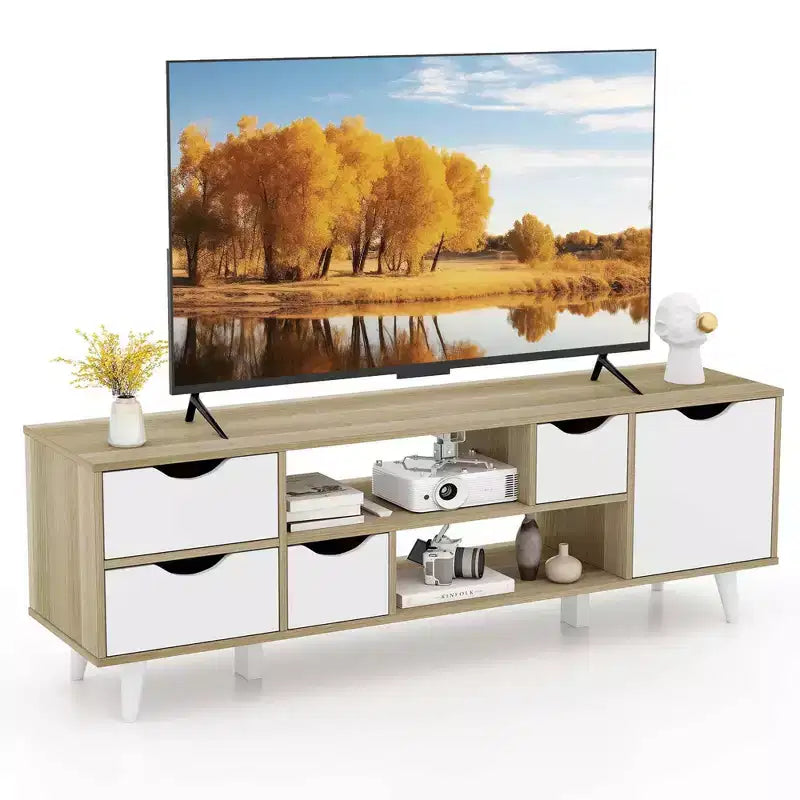 Costway TV Stand for TVs up to 55 with Storage 4 Drawers & 2 Open Shelves for Bedroom