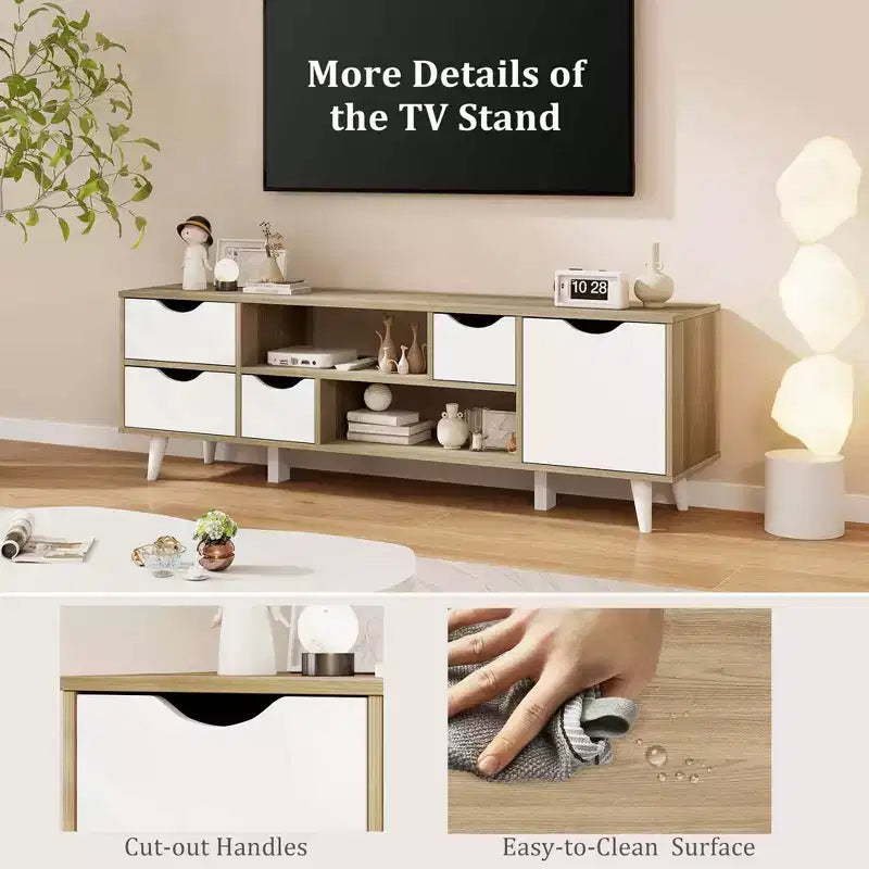 Meuble TV Costway pour téléviseurs jusqu'à 55 pouces avec rangement 4 tiroirs et 2 étagères ouvertes pour chambre à coucher