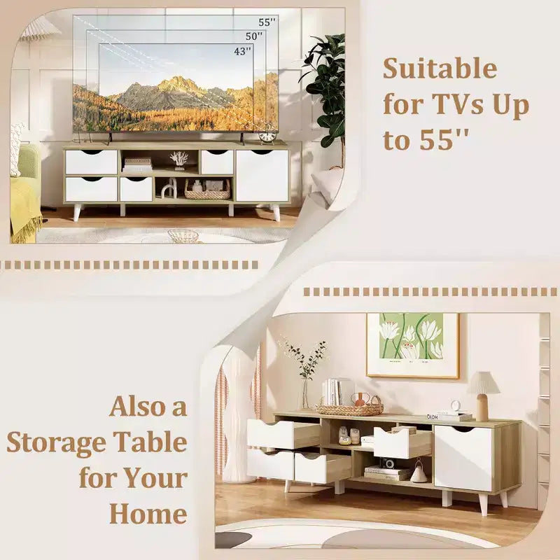 Meuble TV Costway pour téléviseurs jusqu'à 55 pouces avec rangement 4 tiroirs et 2 étagères ouvertes pour chambre à coucher