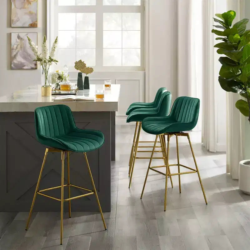 HOMLUX Lot de 2 tabourets de bar en velours, chaises de salle à manger modernes pivotantes avec dossier incurvé