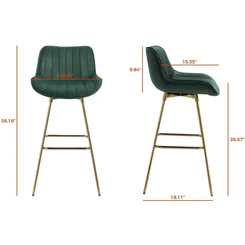 HOMLUX Lot de 2 tabourets de bar en velours, chaises de salle à manger modernes pivotantes avec dossier incurvé