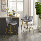 HOMLUX Lot de 2 tabourets de bar en velours, chaises de salle à manger modernes pivotantes avec dossier incurvé