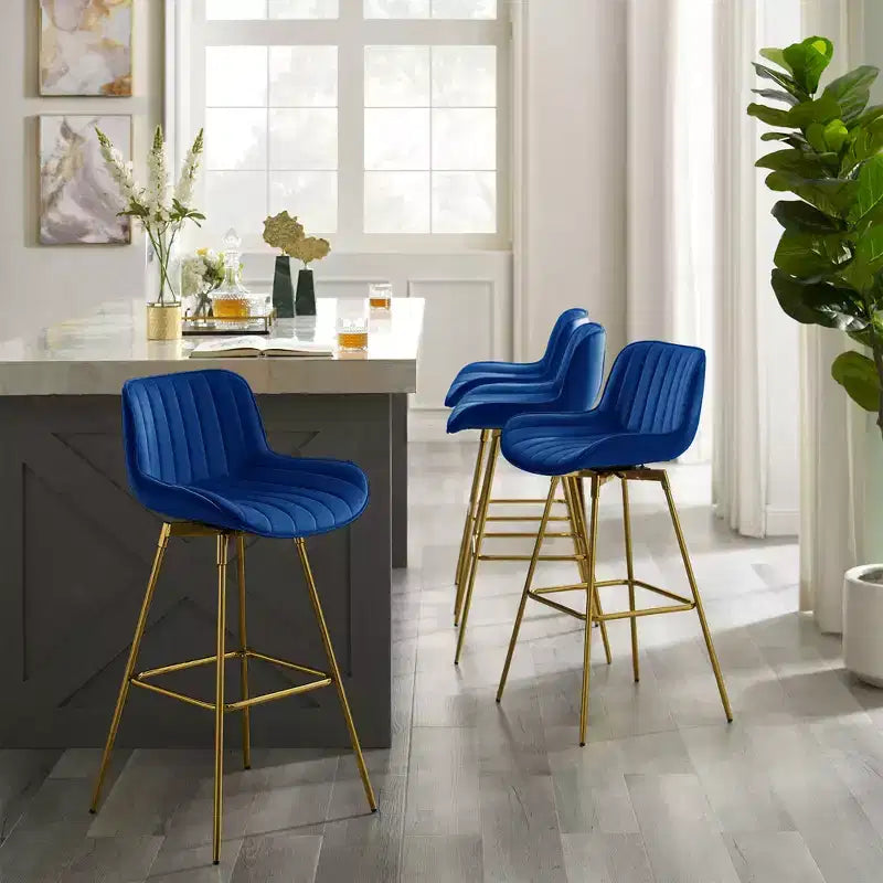 HOMLUX Lot de 2 tabourets de bar en velours, chaises de salle à manger modernes pivotantes avec dossier incurvé