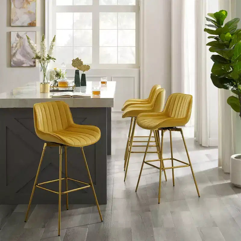 HOMLUX Lot de 2 tabourets de bar en velours, chaises de salle à manger modernes pivotantes avec dossier incurvé