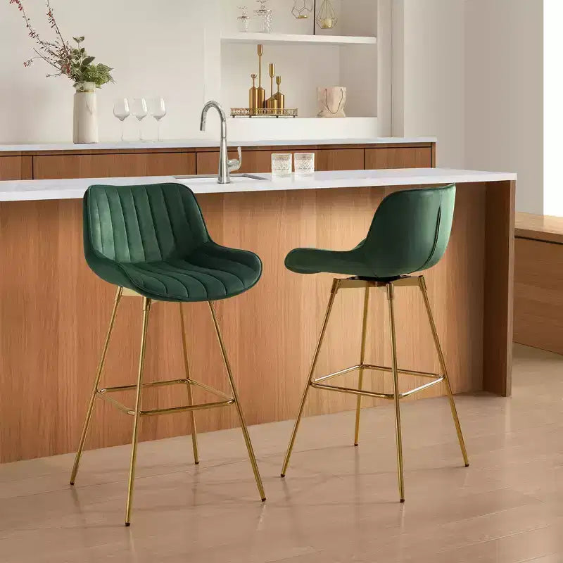HOMLUX Lot de 2 tabourets de bar en velours, chaises de salle à manger modernes pivotantes avec dossier incurvé