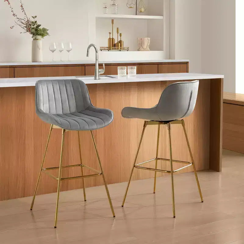 HOMLUX Lot de 2 tabourets de bar en velours, chaises de salle à manger modernes pivotantes avec dossier incurvé