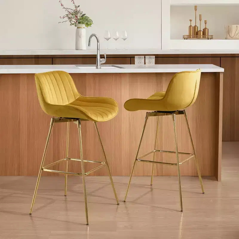 HOMLUX Lot de 2 tabourets de bar en velours, chaises de salle à manger modernes pivotantes avec dossier incurvé
