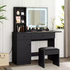 Coiffeuse Whizmax, coiffeuse avec miroir LED réglable, table de maquillage avec tiroirs, armoire, étagère et tabouret