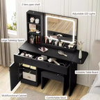 Coiffeuse Whizmax, coiffeuse avec miroir LED réglable, table de maquillage avec tiroirs, armoire, étagère et tabouret