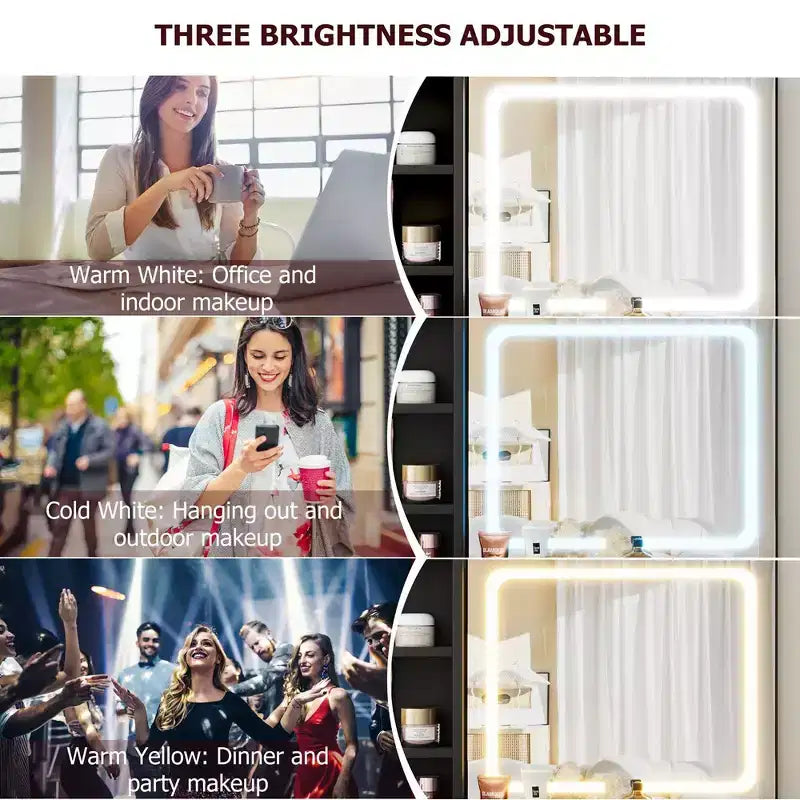 Coiffeuse Whizmax, coiffeuse avec miroir LED réglable, table de maquillage avec tiroirs, armoire, étagère et tabouret