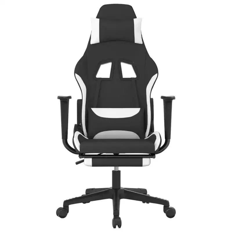 vidaXL Chaise de jeu en tissu avec siège et dossier réglables - Fauteuil de jeu inclinable noir et blanc avec repose-pieds pour un confort de jeu optimal
