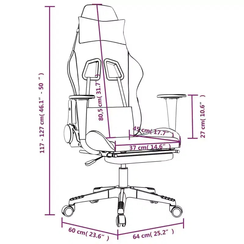 vidaXL Chaise de jeu en tissu avec siège et dossier réglables - Fauteuil de jeu inclinable noir et blanc avec repose-pieds pour un confort de jeu optimal