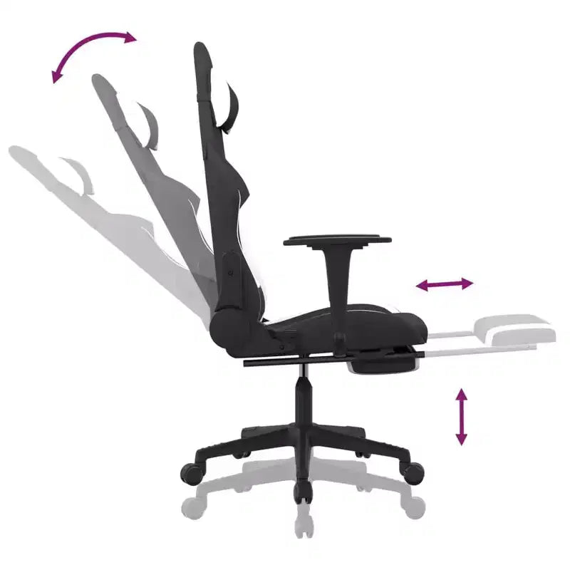 vidaXL Chaise de jeu en tissu avec siège et dossier réglables - Fauteuil de jeu inclinable noir et blanc avec repose-pieds pour un confort de jeu optimal
