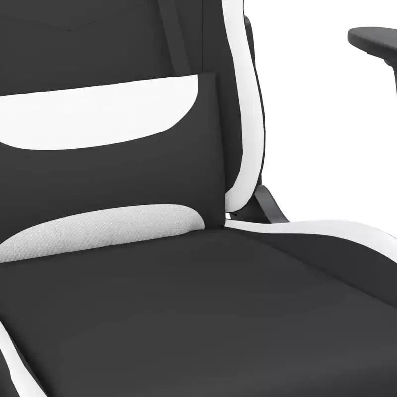 vidaXL Chaise de jeu en tissu avec siège et dossier réglables - Fauteuil de jeu inclinable noir et blanc avec repose-pieds pour un confort de jeu optimal
