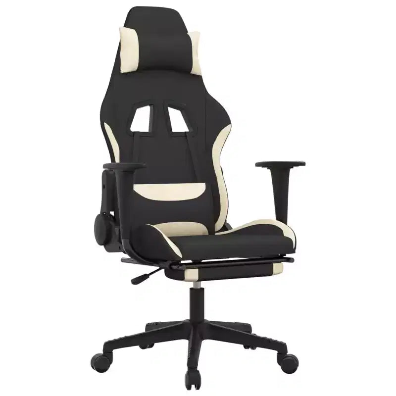 vidaXL Modern Gaming Chair with Adjustable Features, Black and Cream Fabric - Ideal for Enhancing Gaming Experience with Ultimate Comfort