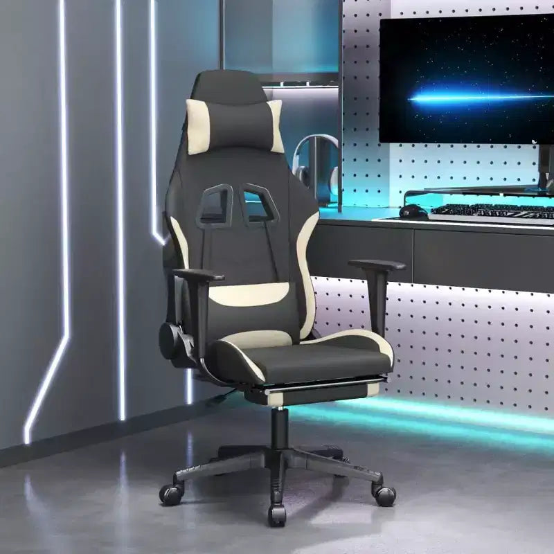 vidaXL Chaise de jeu moderne avec fonctions réglables, tissu noir et crème – Idéale pour améliorer l'expérience de jeu avec un confort optimal