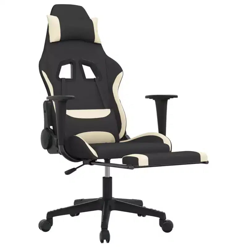 vidaXL Chaise de jeu moderne avec fonctions réglables, tissu noir et crème – Idéale pour améliorer l'expérience de jeu avec un confort optimal