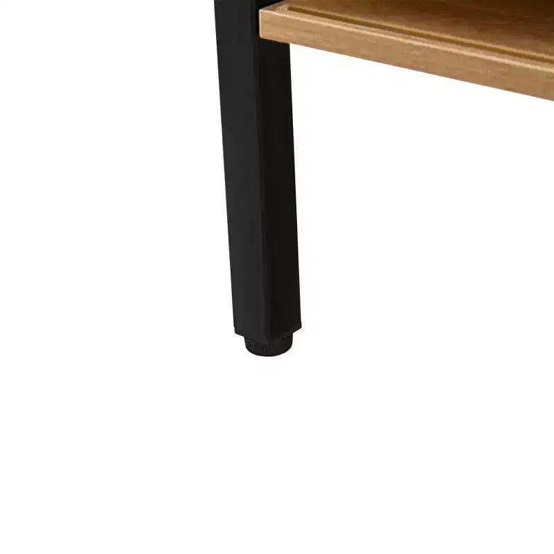 Table basse en rotin avec pieds en bois massif/métal et porte coulissante pour le rangement, table de cocktail table de centre table de canapé - ModernLuxe