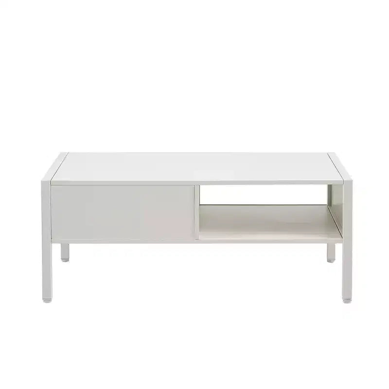 Table basse en rotin avec pieds en bois massif/métal et porte coulissante pour le rangement, table de cocktail table de centre table de canapé - ModernLuxe