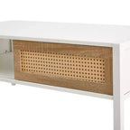 Table basse en rotin avec pieds en bois massif/métal et porte coulissante pour le rangement, table de cocktail table de centre table de canapé - ModernLuxe