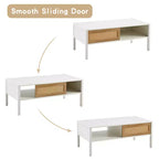 Table basse en rotin avec pieds en bois massif/métal et porte coulissante pour le rangement, table de cocktail table de centre table de canapé - ModernLuxe