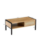 Table basse en rotin avec pieds en bois massif/métal et porte coulissante pour le rangement, table de cocktail table de centre table de canapé - ModernLuxe
