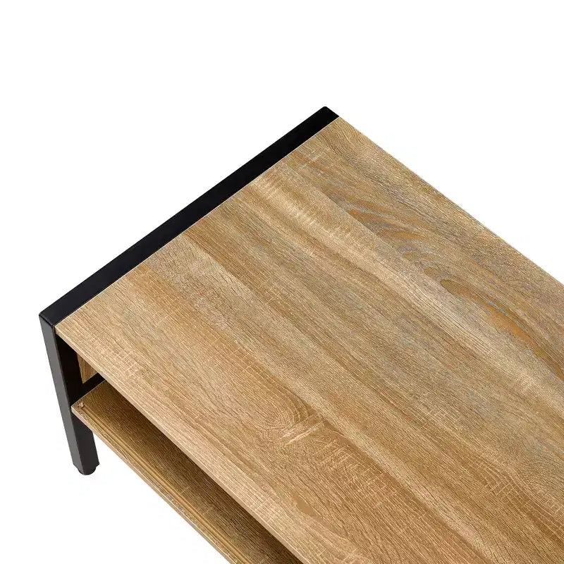 Table basse en rotin avec pieds en bois massif/métal et porte coulissante pour le rangement, table de cocktail table de centre table de canapé - ModernLuxe