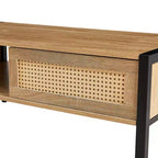 Table basse en rotin avec pieds en bois massif/métal et porte coulissante pour le rangement, table de cocktail table de centre table de canapé - ModernLuxe