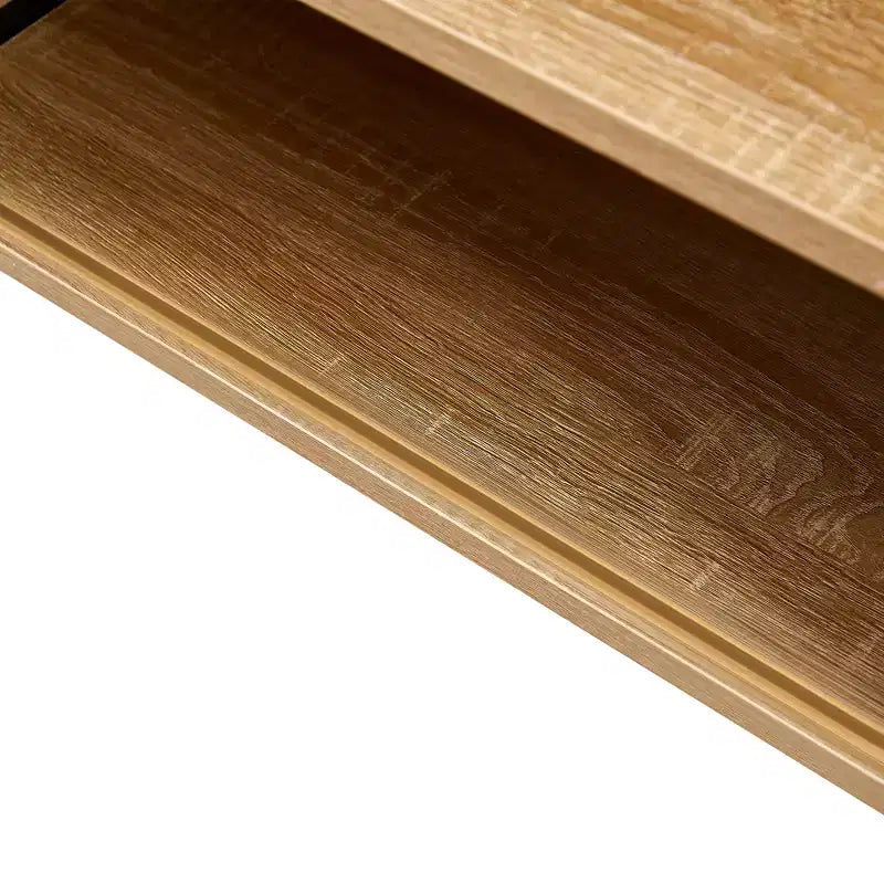 Table basse en rotin avec pieds en bois massif/métal et porte coulissante pour le rangement, table de cocktail table de centre table de canapé - ModernLuxe