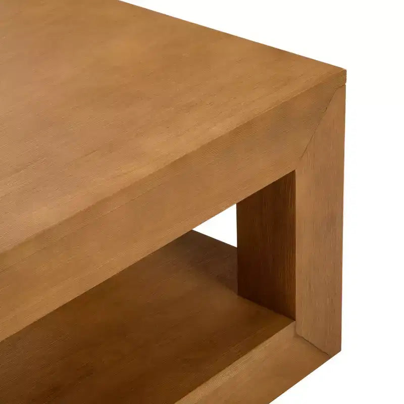 Table basse rectangulaire moderne Plank+Beam 48 avec étagère, table en bois massif avec rangement