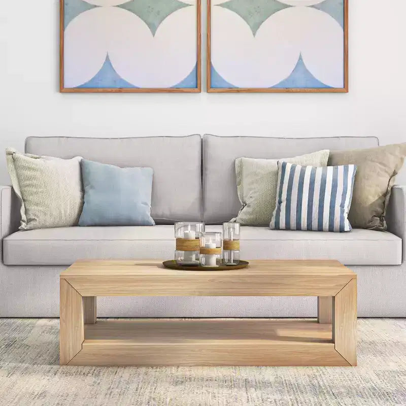Table basse rectangulaire moderne Plank+Beam 48 avec étagère, table en bois massif avec rangement