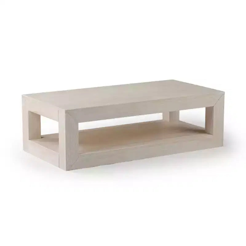 Table basse rectangulaire moderne Plank+Beam 48 avec étagère, table en bois massif avec rangement
