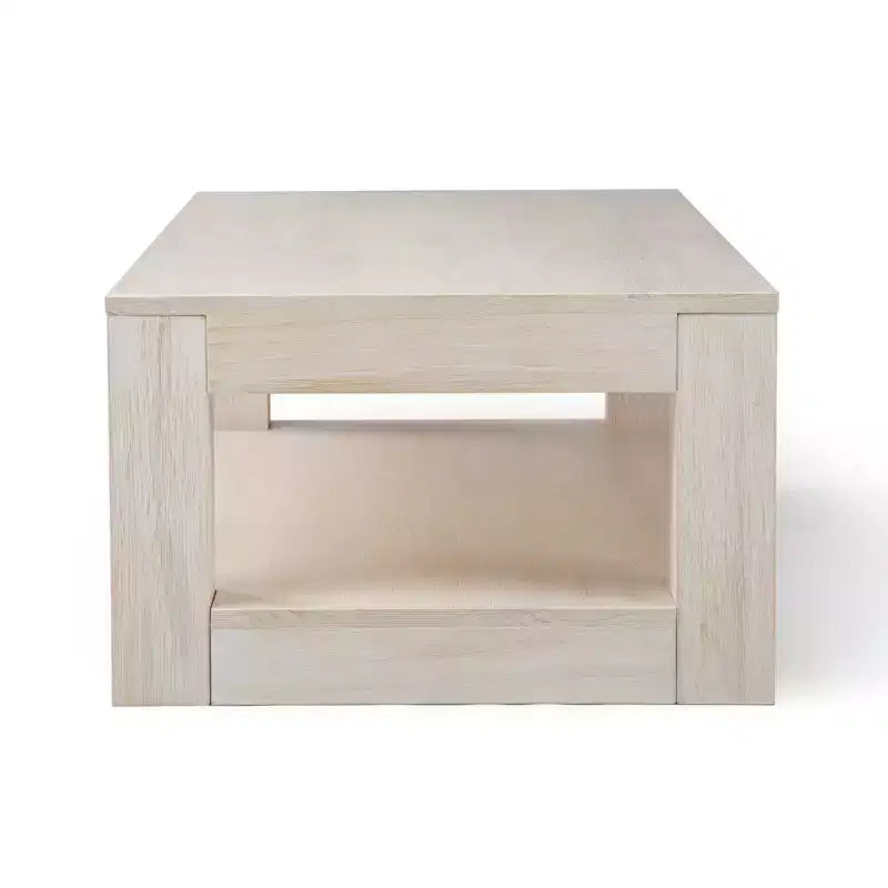 Table basse rectangulaire moderne Plank+Beam 48 avec étagère, table en bois massif avec rangement