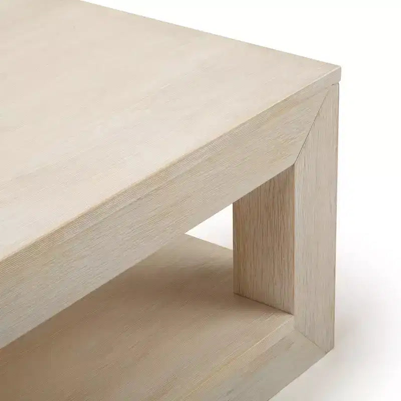 Table basse rectangulaire moderne Plank+Beam 48 avec étagère, table en bois massif avec rangement