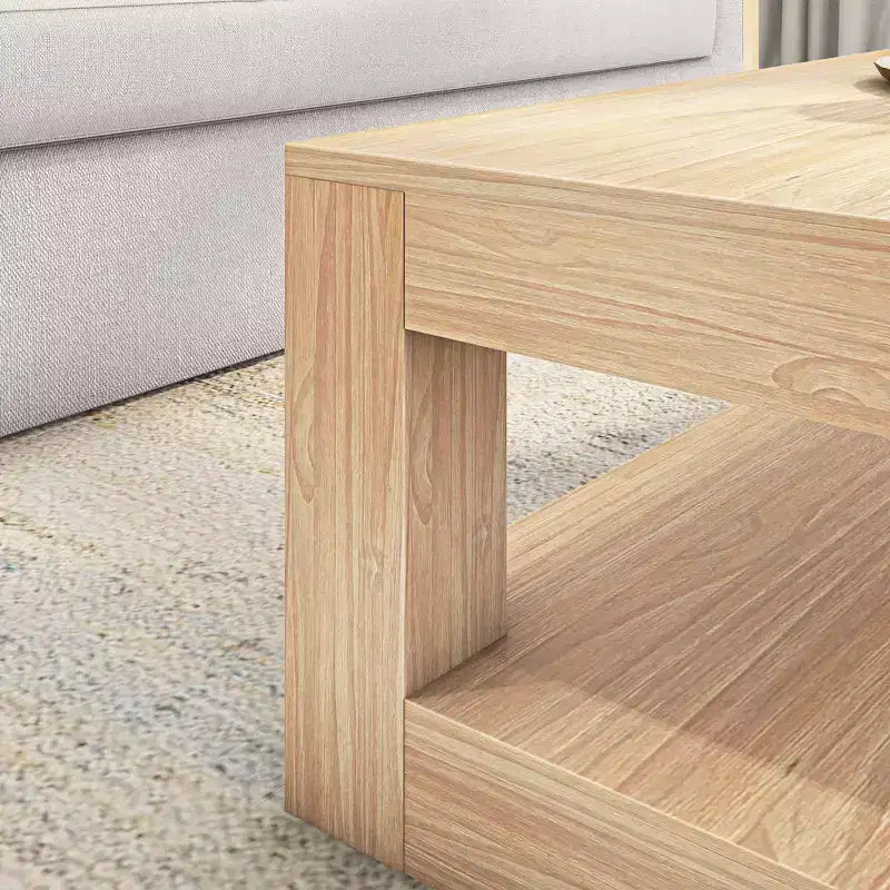 Table basse rectangulaire moderne Plank+Beam 48 avec étagère, table en bois massif avec rangement