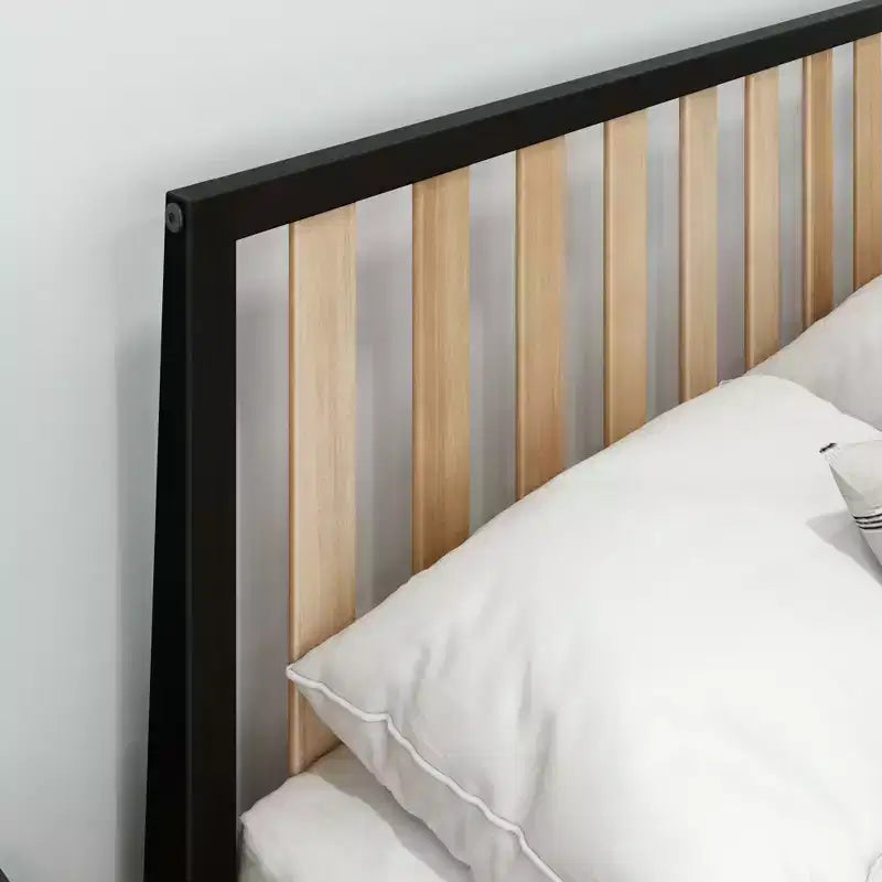 Cadre de lit double scandinave Plank+Beam avec tête de lit, plateforme de lit en bois massif pour adultes