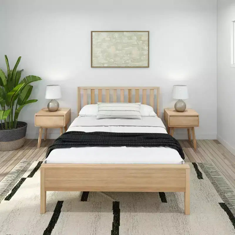 Cadre de lit double scandinave Plank+Beam avec tête de lit, plateforme de lit en bois massif pour adultes