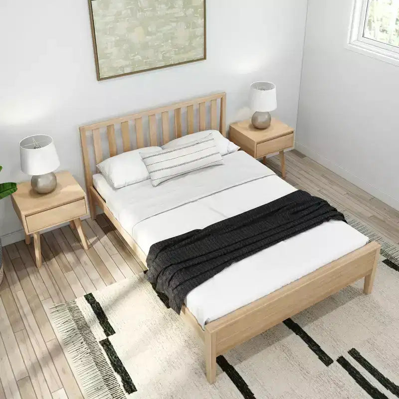 Cadre de lit double scandinave Plank+Beam avec tête de lit, plateforme de lit en bois massif pour adultes