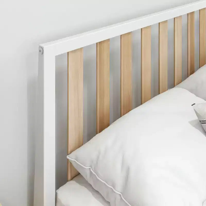 Cadre de lit double scandinave Plank+Beam avec tête de lit, plateforme de lit en bois massif pour adultes