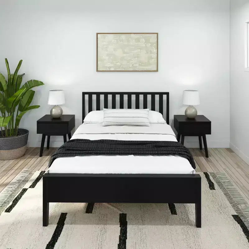 Cadre de lit double scandinave Plank+Beam avec tête de lit, plateforme de lit en bois massif pour adultes