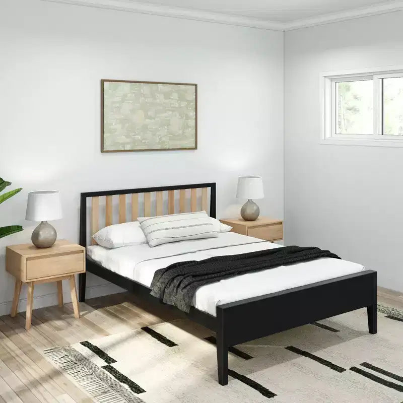 Cadre de lit double scandinave Plank+Beam avec tête de lit, plateforme de lit en bois massif pour adultes