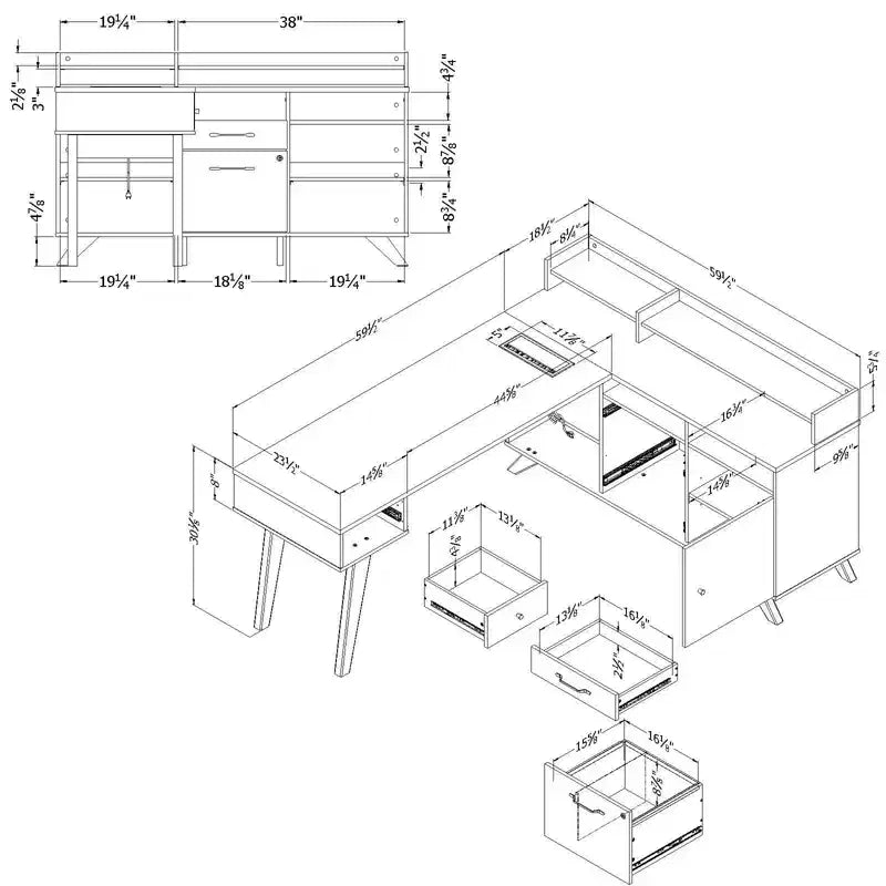 Bureau d'angle Helsy de South Shore avec barre d'alimentation