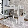Full-Size High Loft Bed with Bookcase and Desk