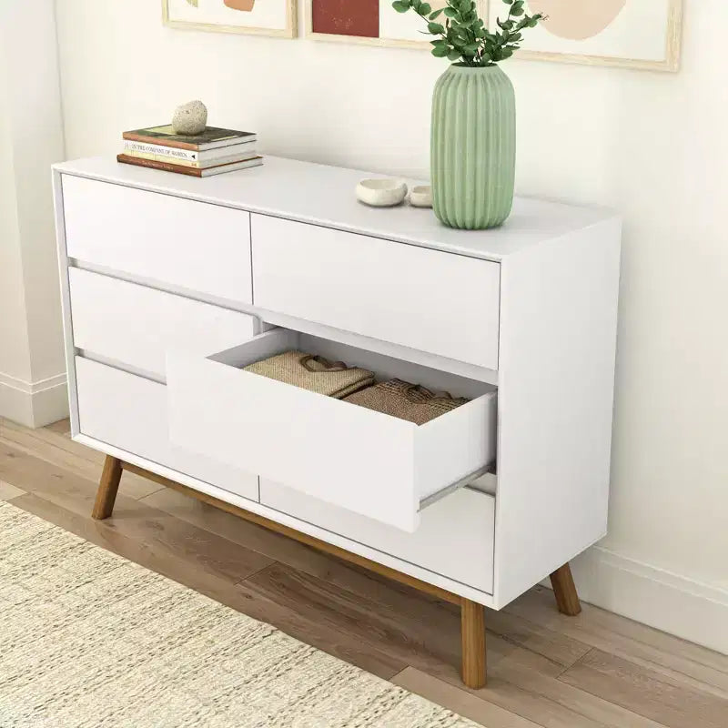 Commode 6 tiroirs en bois massif de style Mid-Century Modern Plank+Beam