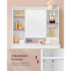 VASAGLE Coiffeuse avec Miroir et Lumières, Tabouret Rembourré, 6 Compartiments, 2 Tiroirs