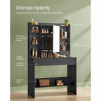 VASAGLE Coiffeuse avec Miroir et Lumières, Tabouret Rembourré, 6 Compartiments, 2 Tiroirs